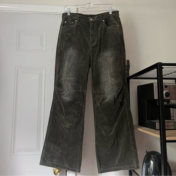 DITCH LA brown grey corduroy y2k wide leg faded straight leg pants - Picture 1 of 9
